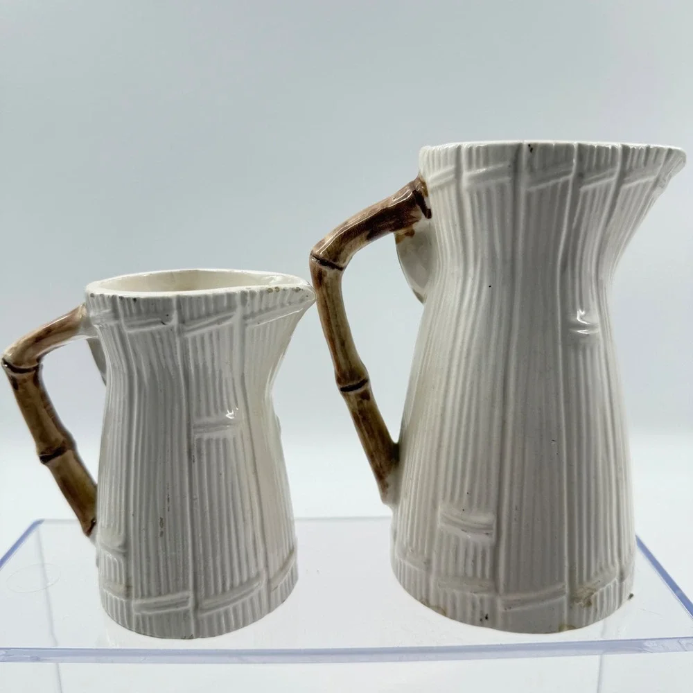 Vintage Ceramic Pitcher Creamer Japan Bamboo Fruit Floral Tropical‎ Retro Decor